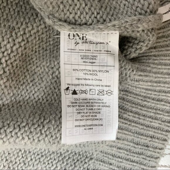 Revolve One Teaspoon Classic Cotton Chunky Knit Sweater Gray Oversized Size S - Picture 13 of 16